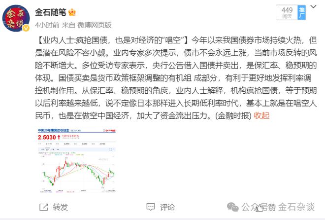 央行主管媒体发文引争议，机构疯抢国债被指唱空中国经济？插图