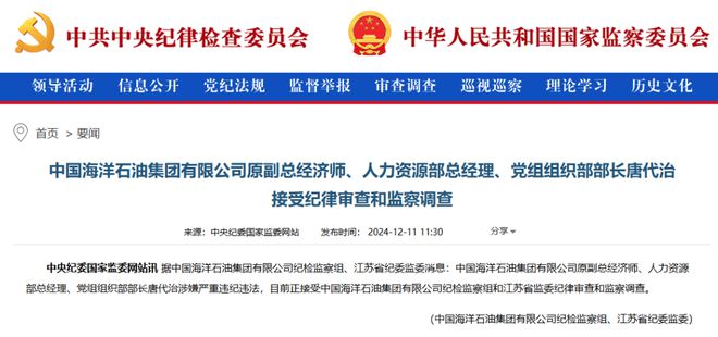 中国海油原副总经济师唐代治及钻完井办公室原主任董星亮接受审查调查插图