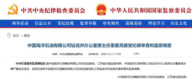 中国海油原副总经济师唐代治及钻完井办公室原主任董星亮接受审查调查插图1